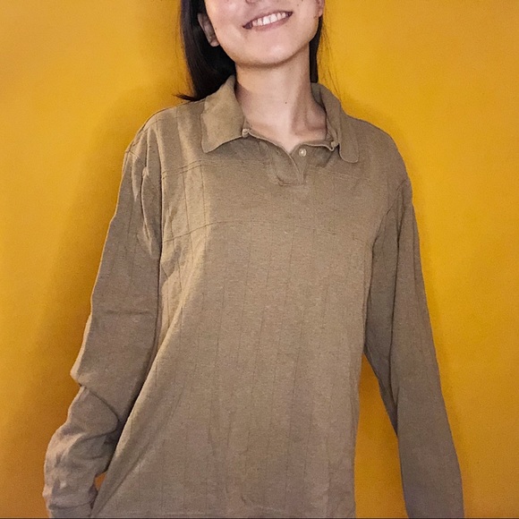 Alfani | Ribbed brown collared shirt | Size L - Picture 2 of 5